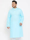 Vastramay Men's Plus Size Aqua Blue Cotton Kurta